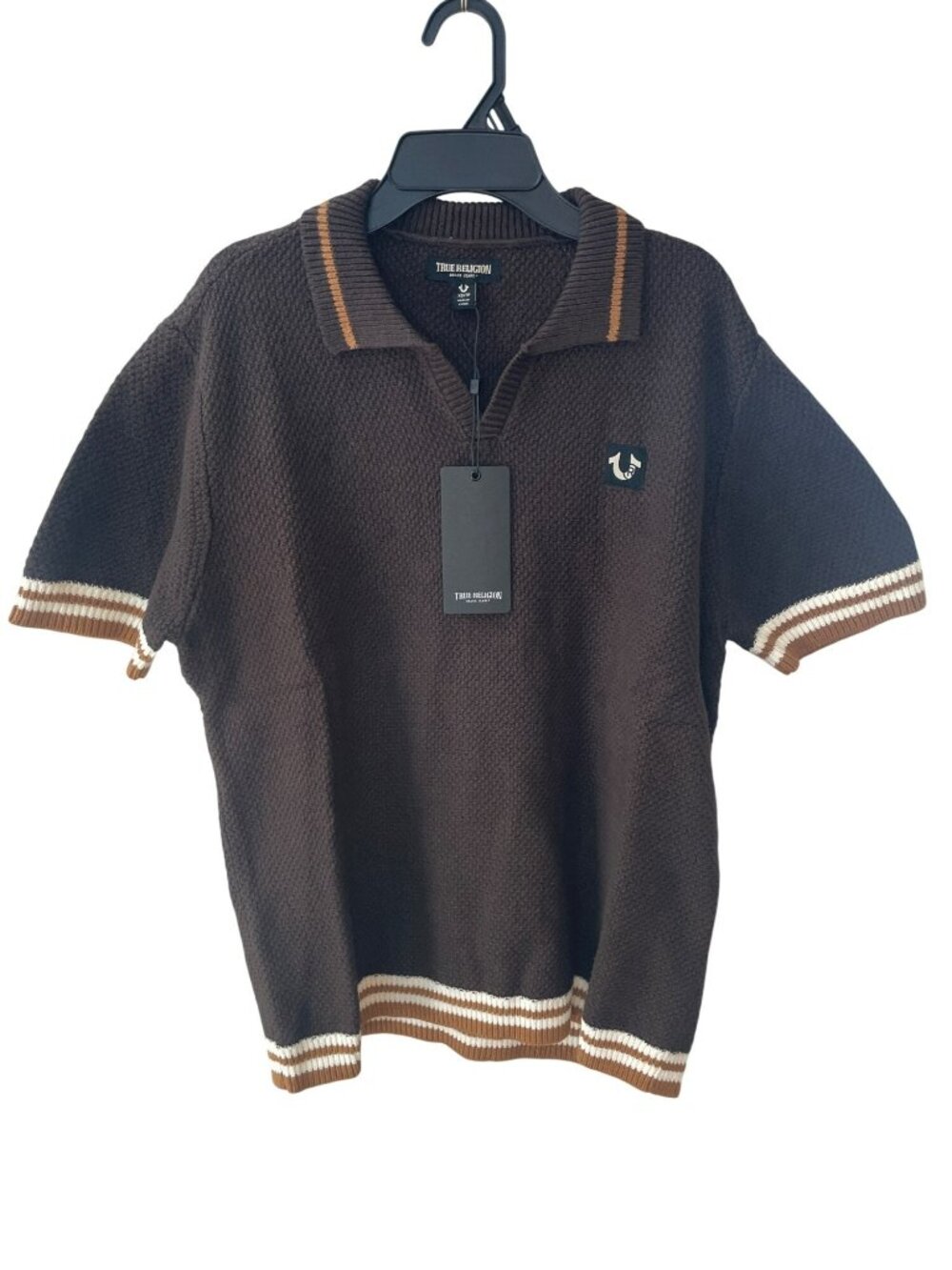True Religion Sweater Knit Polo Brown Sweater Men's Size XS MSRP$99 NWT